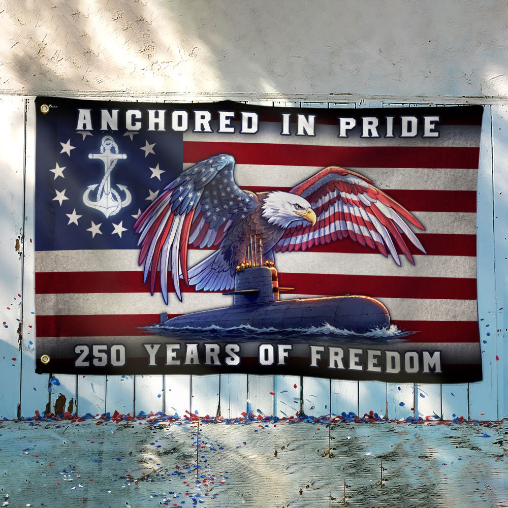 America Navy Flag with Eagle Submarine for 250 Years of Freedom Patriotic Grommet Flag