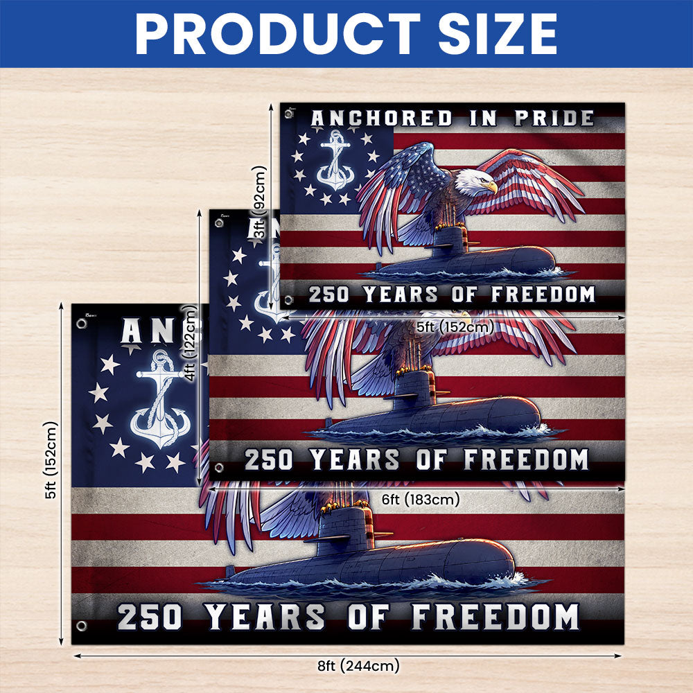 America Navy Flag with Eagle Submarine for 250 Years of Freedom Patriotic Grommet Flag