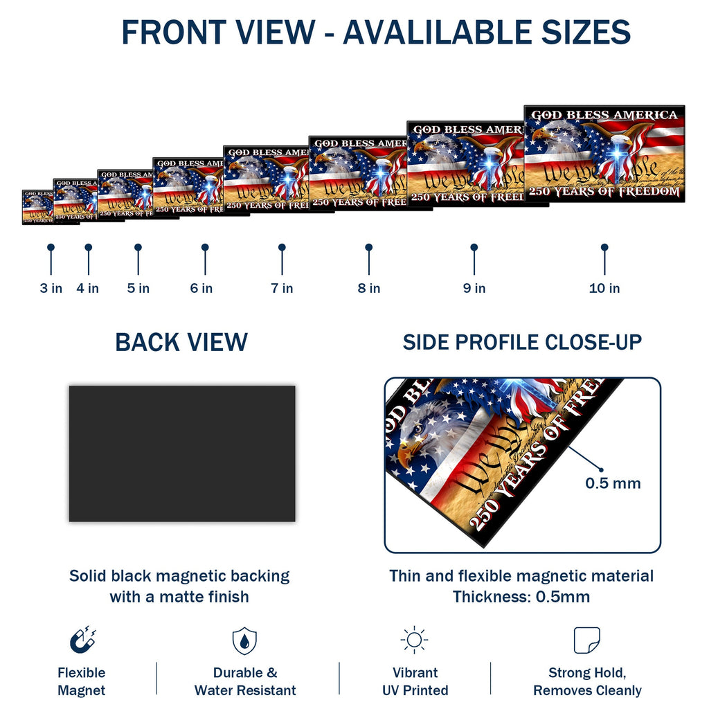 250 Years of Freedom Flag Car Magnet, God Bless America Vehicle Decor