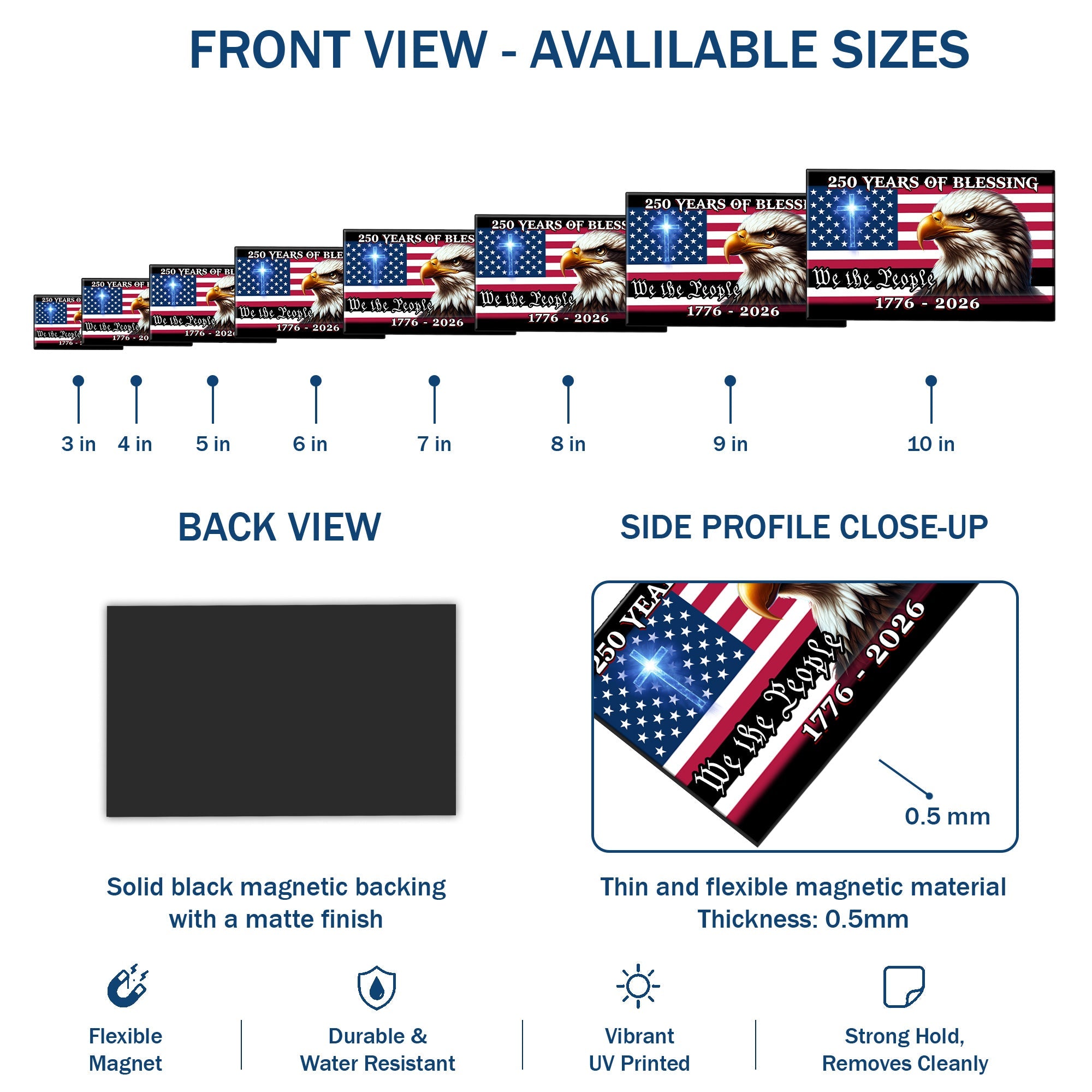250 Years of Blessing American Flag Car Magnet  We The People Eagle Cross Decor