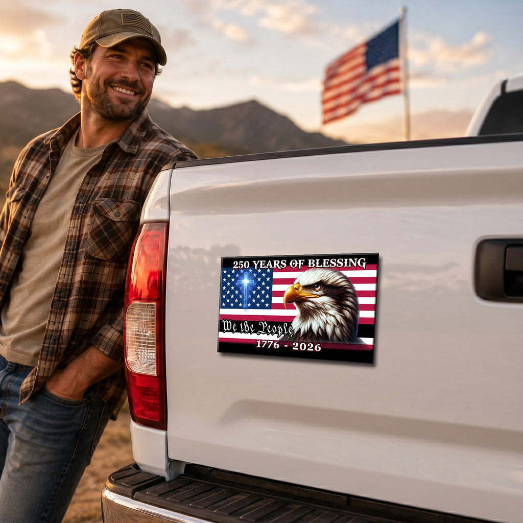 250 Years of Blessing American Flag Car Magnet  We The People Eagle Cross Decor