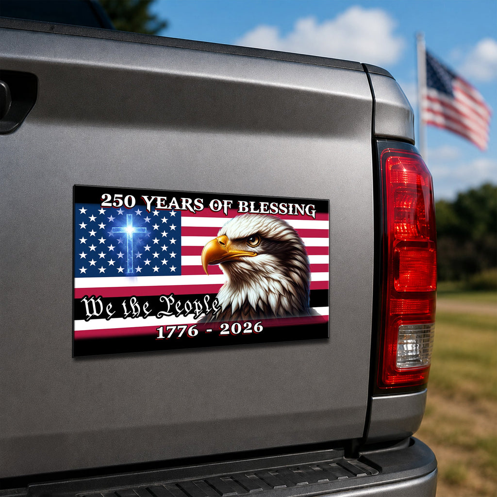 250 Years of Blessing American Flag Car Magnet  We The People Eagle Cross Decor