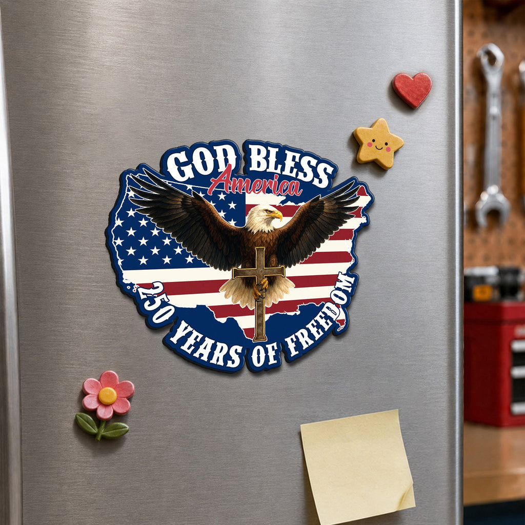 God Bless America Christian Car Magnet, Eagle Cross 250 Years of Freedom Patriotic