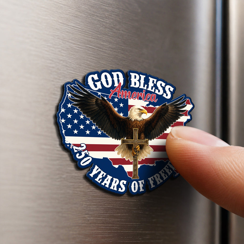 God Bless America Christian Car Magnet, Eagle Cross 250 Years of Freedom Patriotic