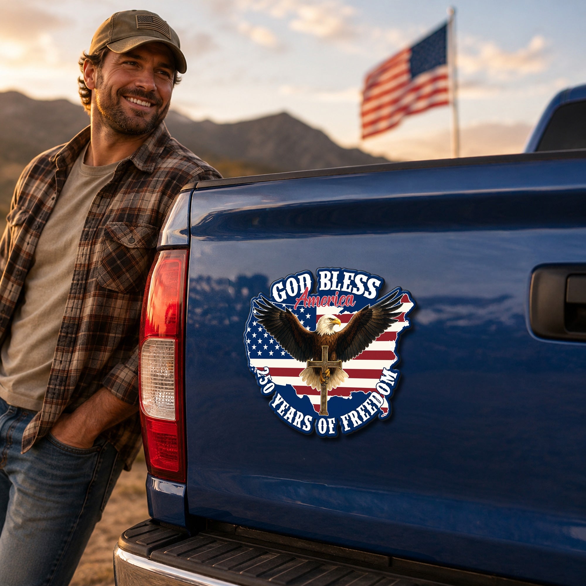 God Bless America Christian Car Magnet, Eagle Cross 250 Years of Freedom Patriotic