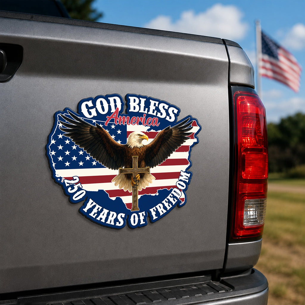 God Bless America Christian Car Magnet, Eagle Cross 250 Years of Freedom Patriotic