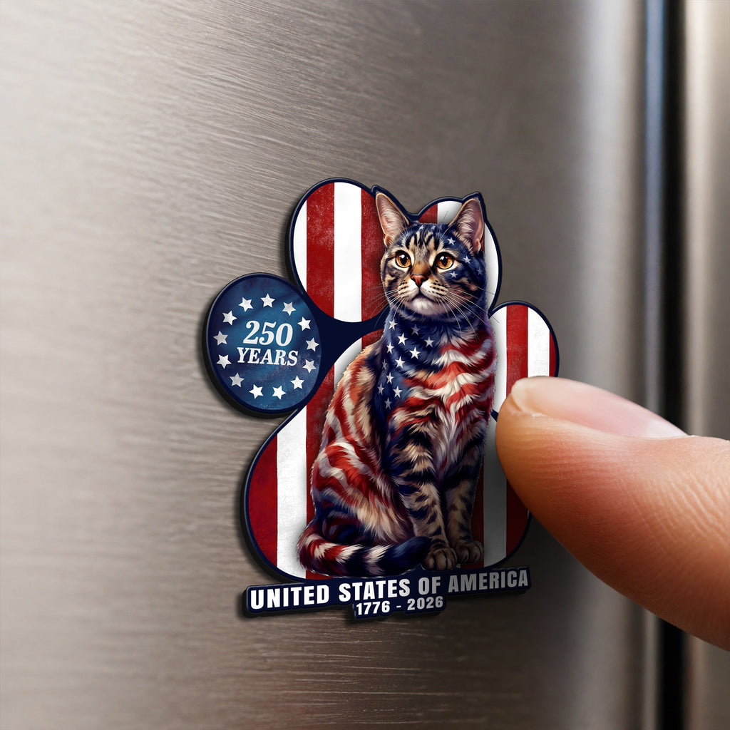 Patriotic American Cat Car Magnet, 250 Years of America 1776 2026  Die Cut Magnet  for Cat Lovers