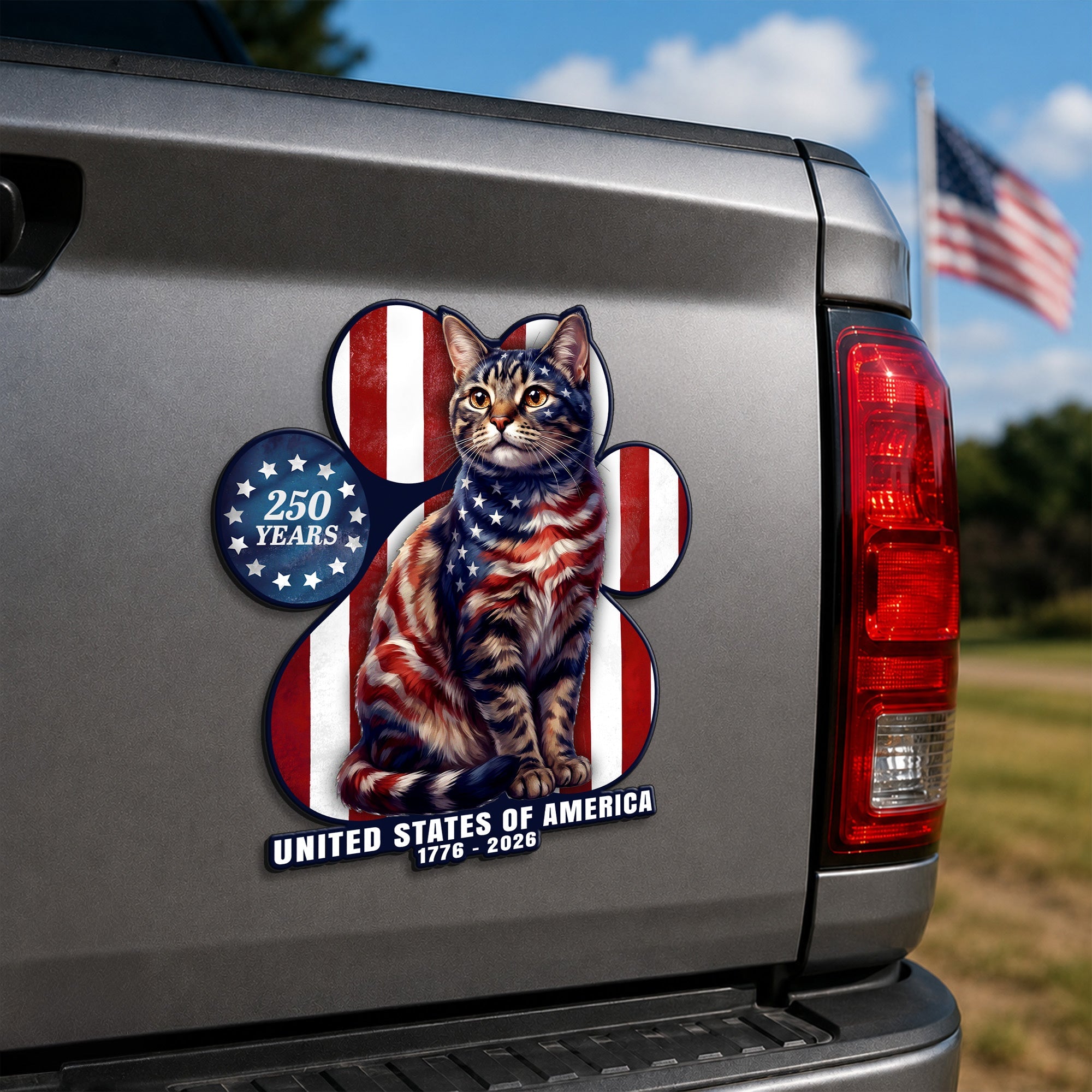 Patriotic American Cat Car Magnet, 250 Years of America 1776 2026  Die Cut Magnet  for Cat Lovers