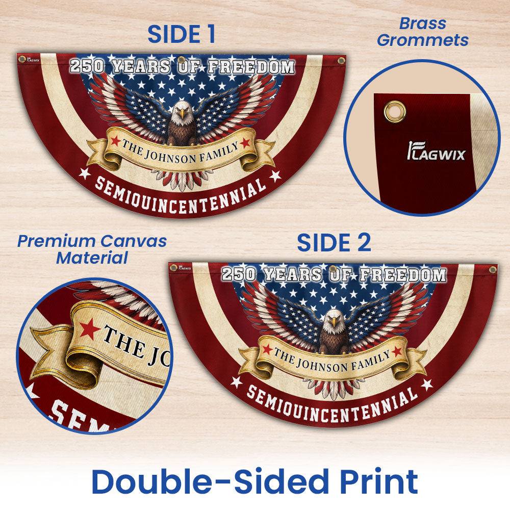Personalized 250 Years of Freedom Fan Flag, Patriotic Eagle Custom Name Semiquicentennial Flag