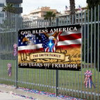 Personalized Fence Banner God Bless America, Patriotic 250 Years of Freedom Custom Outdoor Flag
