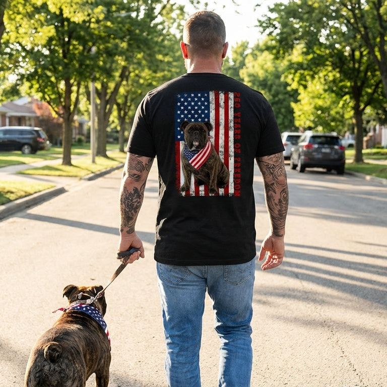Patriotic Bulldog American T-shirt, 250 Years of Freedom 1776 2026 Tee for Dog Lovers