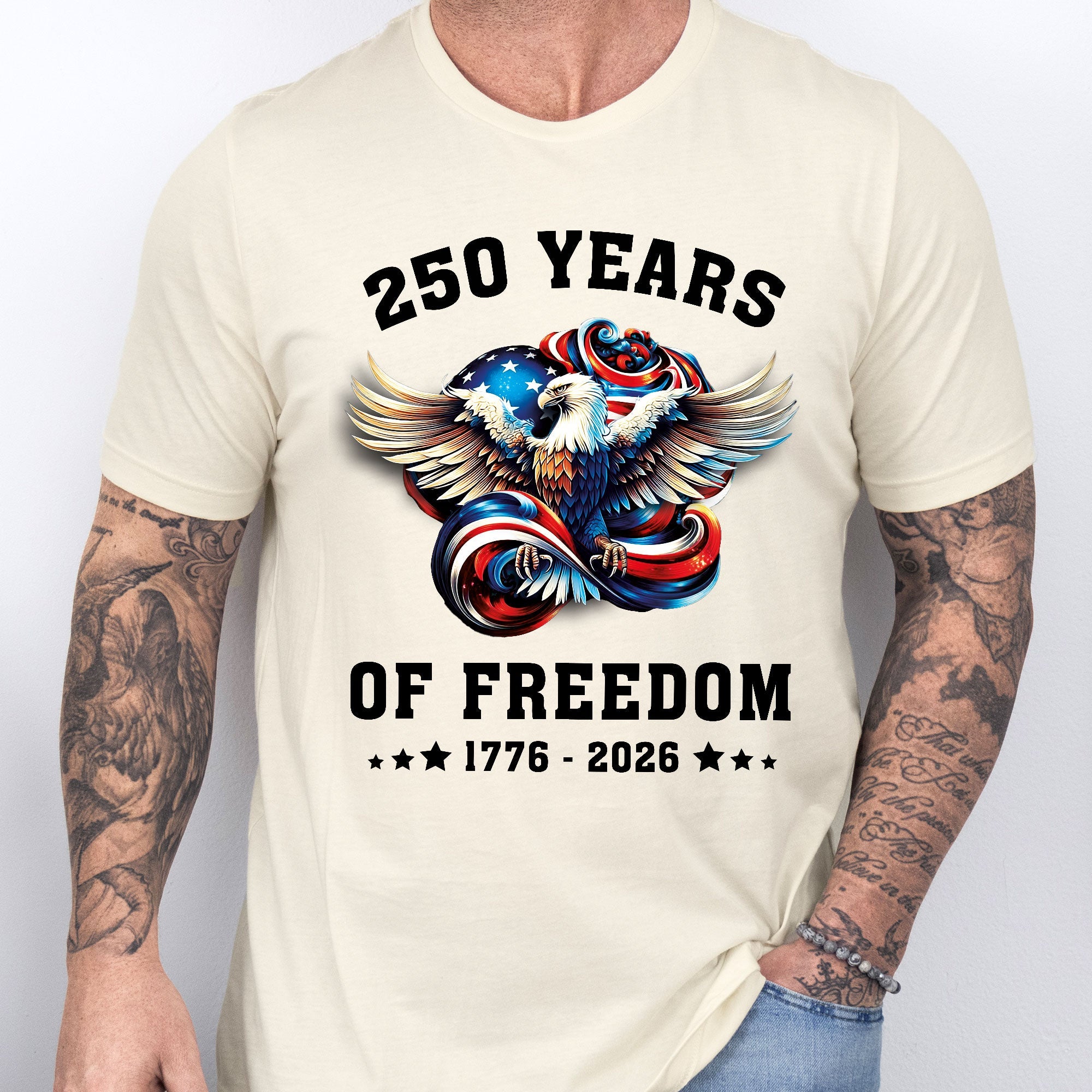 250 Years of Freedom Eagle T-Shirt | 1776-2026 Patriotic Tee for Men