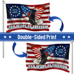 250 Years of Freedom Betsy Ross 1776–2026 Eagle Grommet Flag for Decor