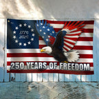 250 Years of Freedom Betsy Ross 1776–2026 Eagle Grommet Flag for Decor