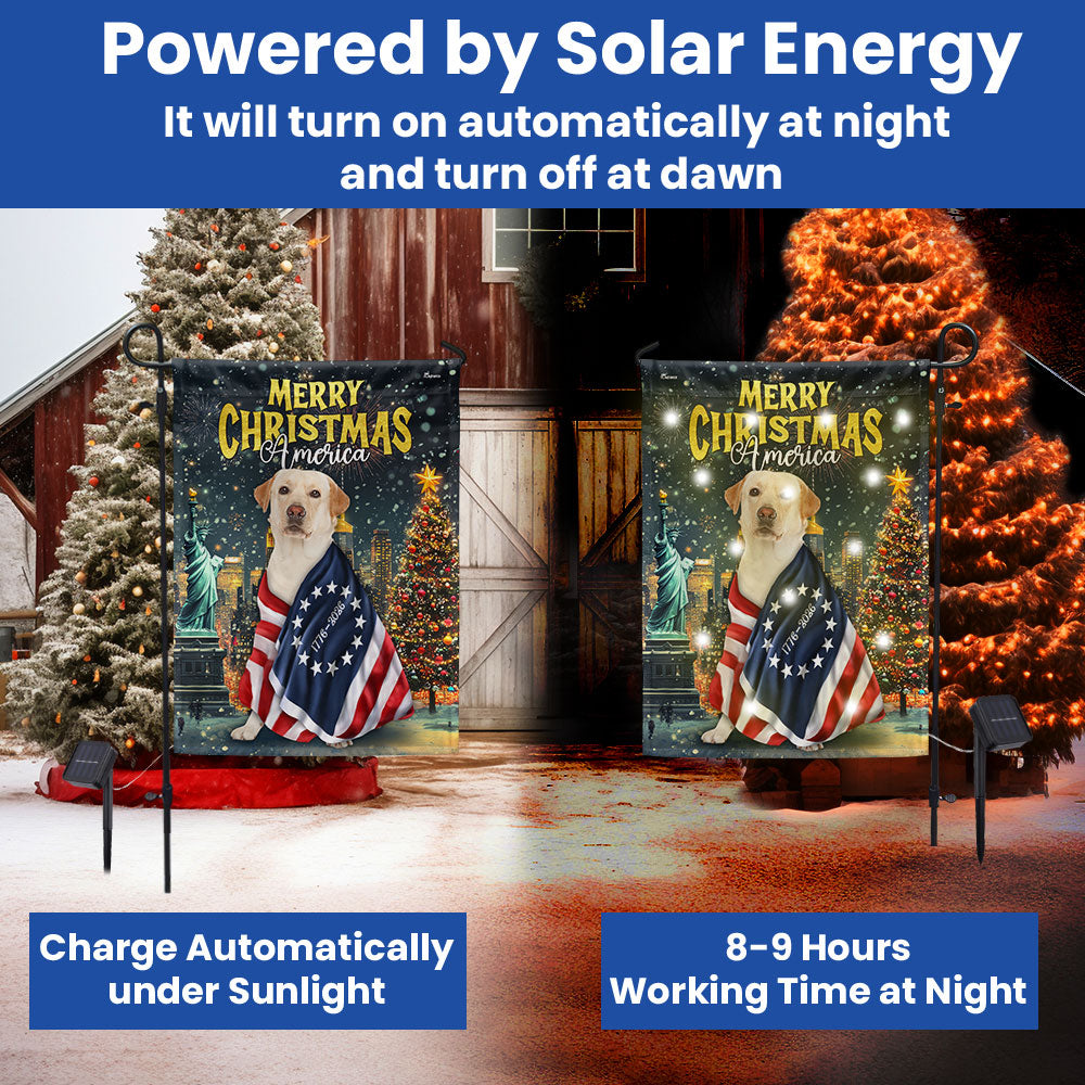 Labrador Retriever Flag | 250th Merry Christmas America Solar Led Flag