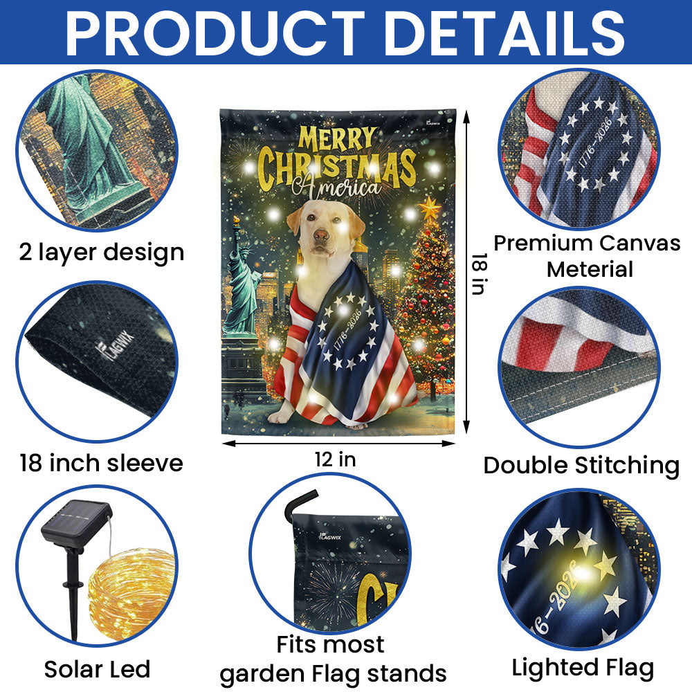 Labrador Retriever Flag | 250th Merry Christmas America Solar Led Flag