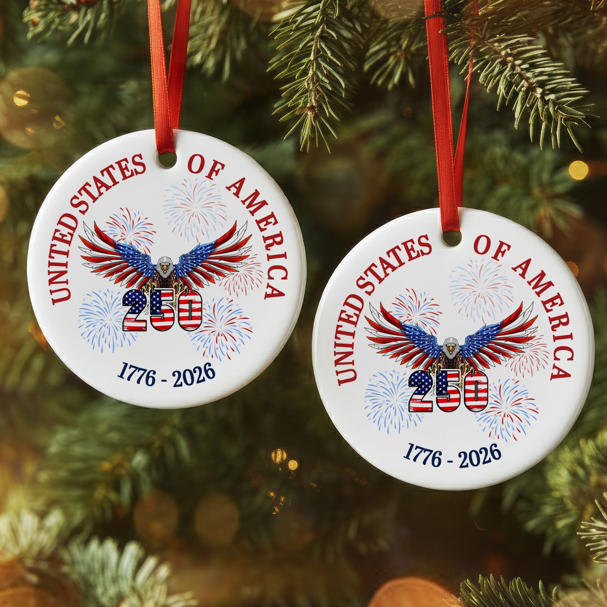 250 years of America Ceramic Ornament | Patriotic 4th of July Ornament