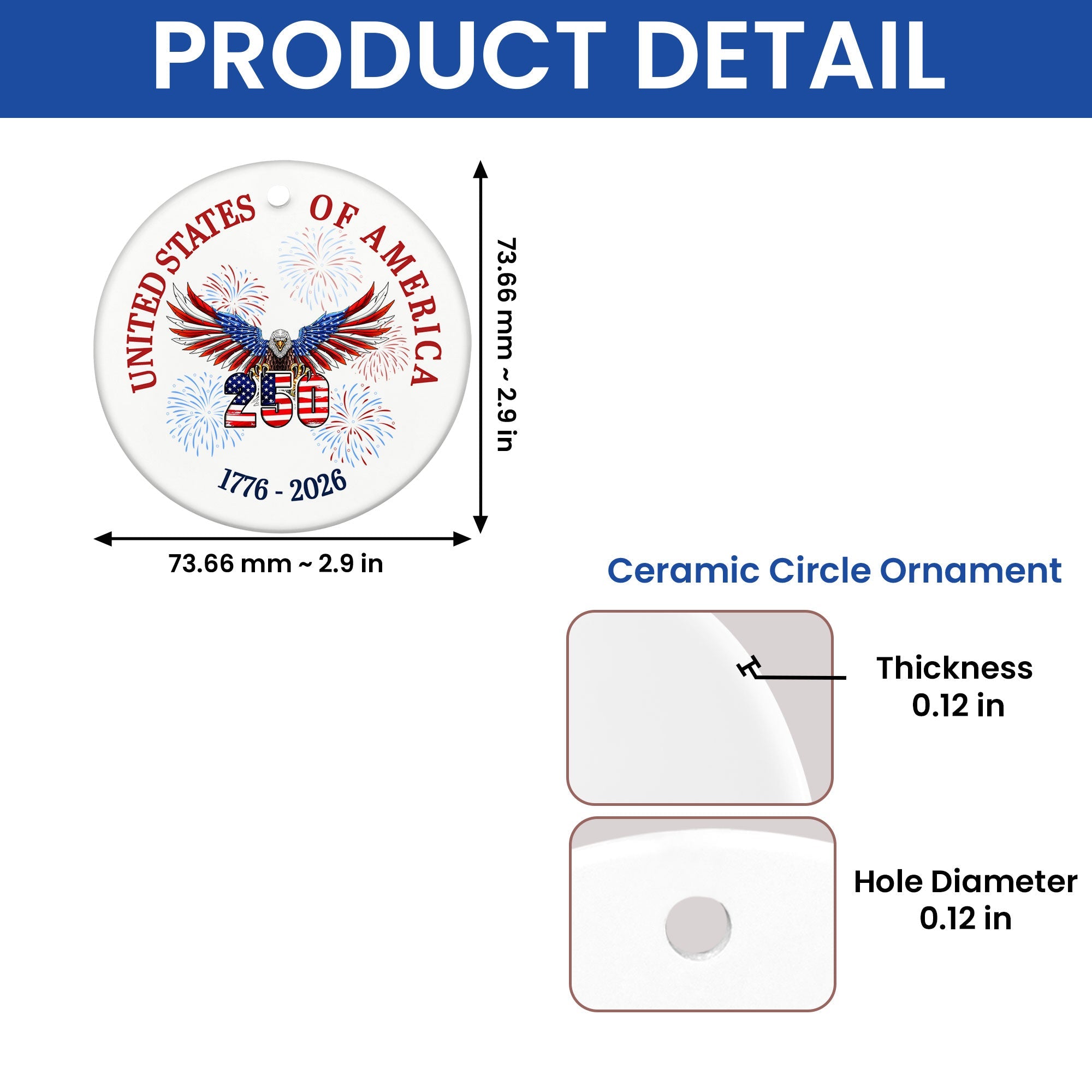 250 years of America Ceramic Ornament | Patriotic 4th of July Ornament