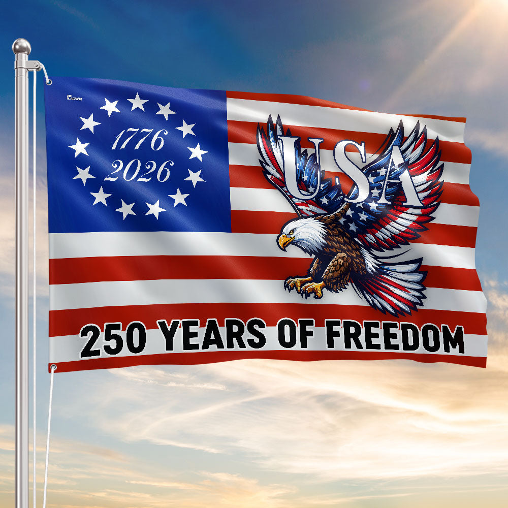 250 Years of Freedom Grommet Flag Bald Eagle Patriotic 1776–2026 Decor