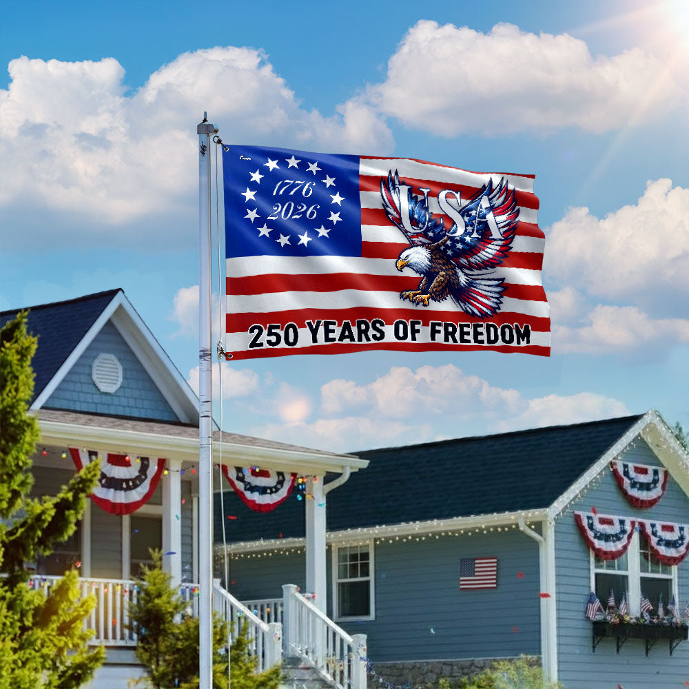 250 Years of Freedom Grommet Flag Bald Eagle Patriotic 1776–2026 Decor