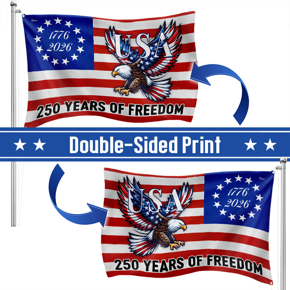 250 Years of Freedom Grommet Flag Bald Eagle Patriotic 1776–2026 Decor