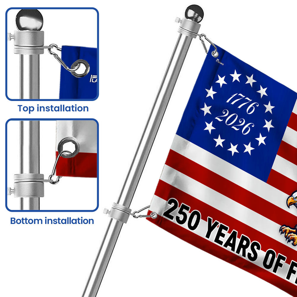250 Years of Freedom Grommet Flag Bald Eagle Patriotic 1776–2026 Decor