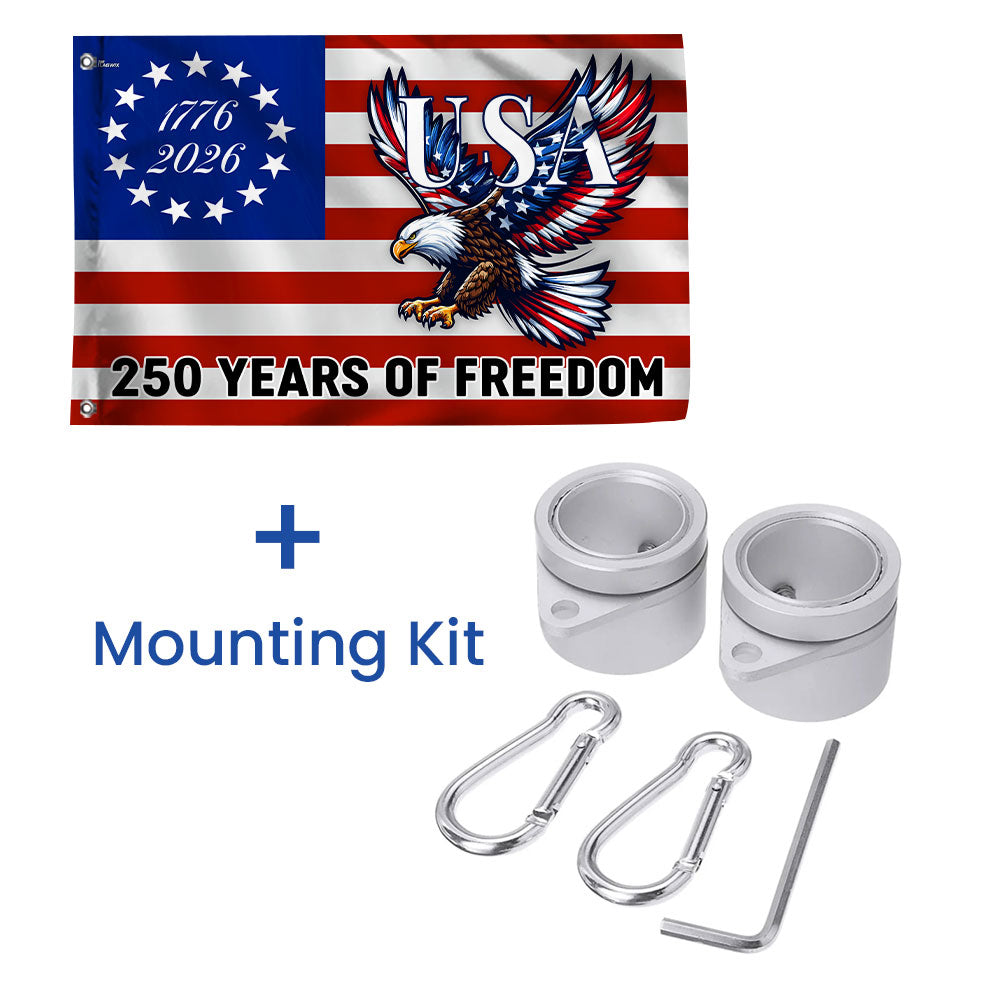 250 Years of Freedom Grommet Flag Bald Eagle Patriotic 1776–2026 Decor