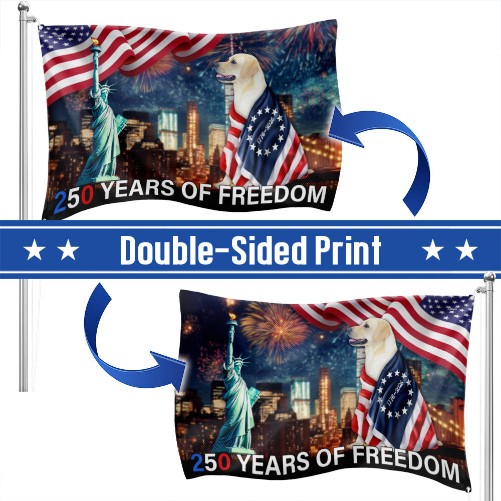 250 Years of Freedom Flag | Patriot Dog Wrapped in Glory Grommet Flag