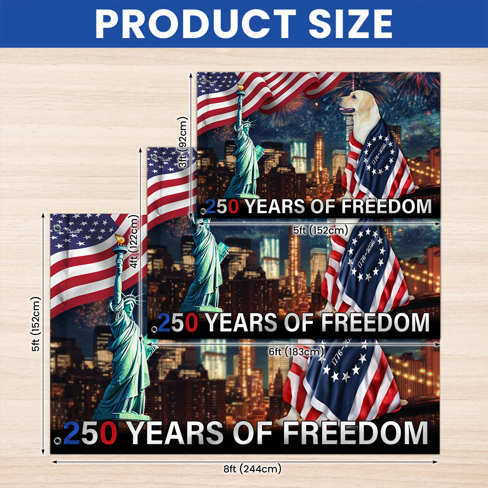 250 Years of Freedom Flag | Patriot Dog Wrapped in Glory Grommet Flag