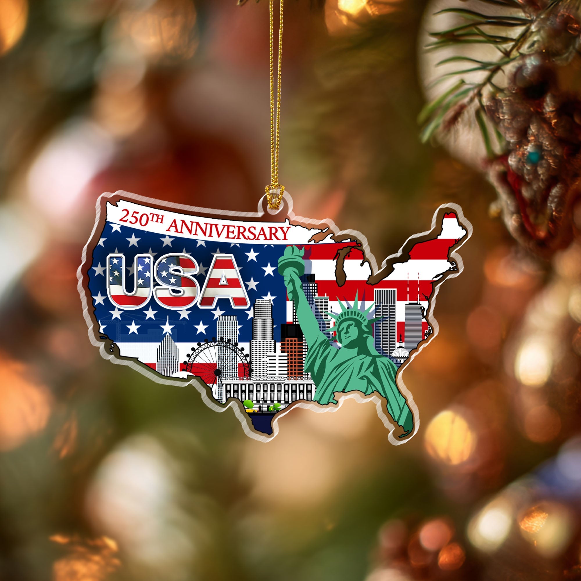 250th Anniversary Ornament | USA Map Liberty Patriotic Acrylic Ornament