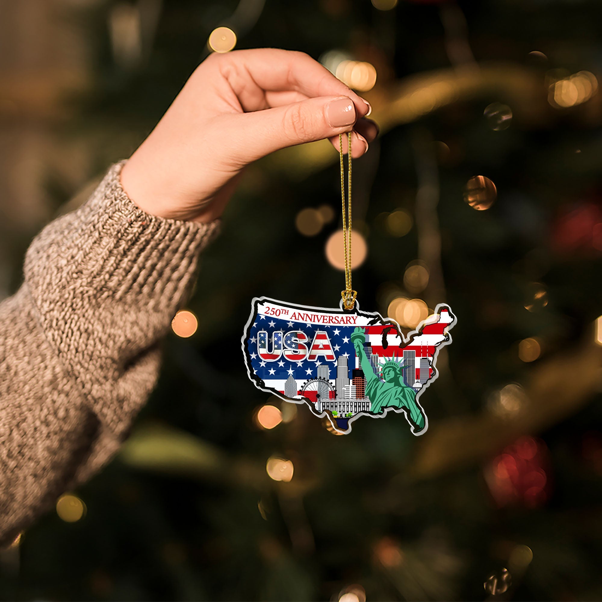 250th Anniversary Ornament | USA Map Liberty Patriotic Acrylic Ornament