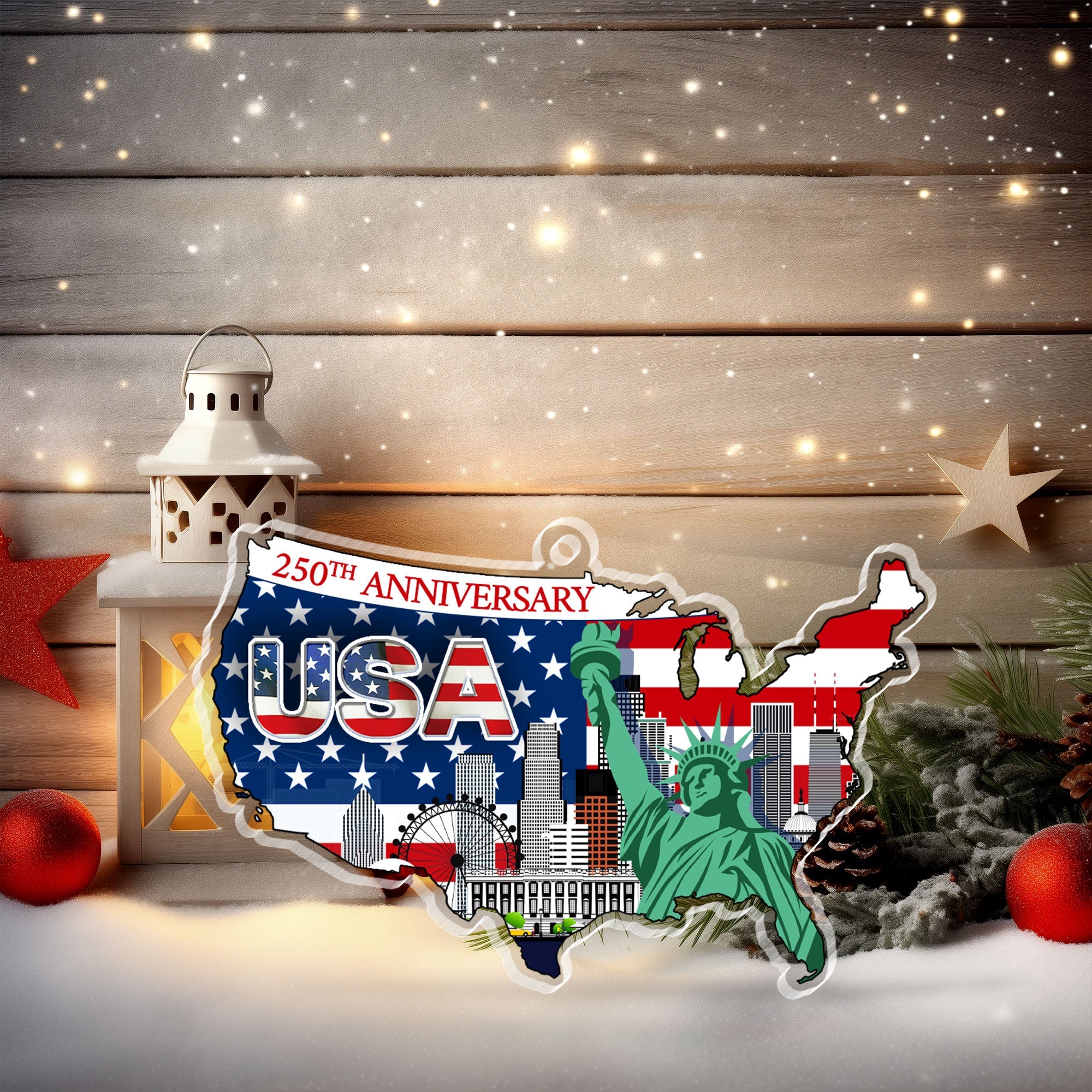 250th Anniversary Ornament | USA Map Liberty Patriotic Acrylic Ornament