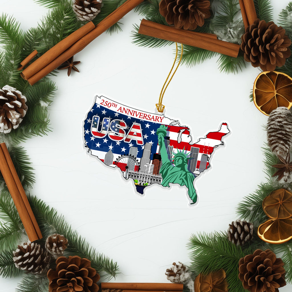 250th Anniversary Ornament | USA Map Liberty Patriotic Acrylic Ornament