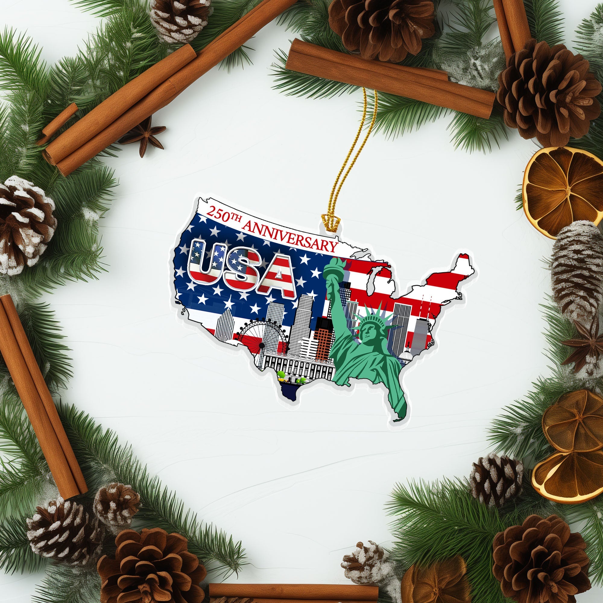 250th Anniversary Ornament | USA Map Liberty Patriotic Acrylic Ornament