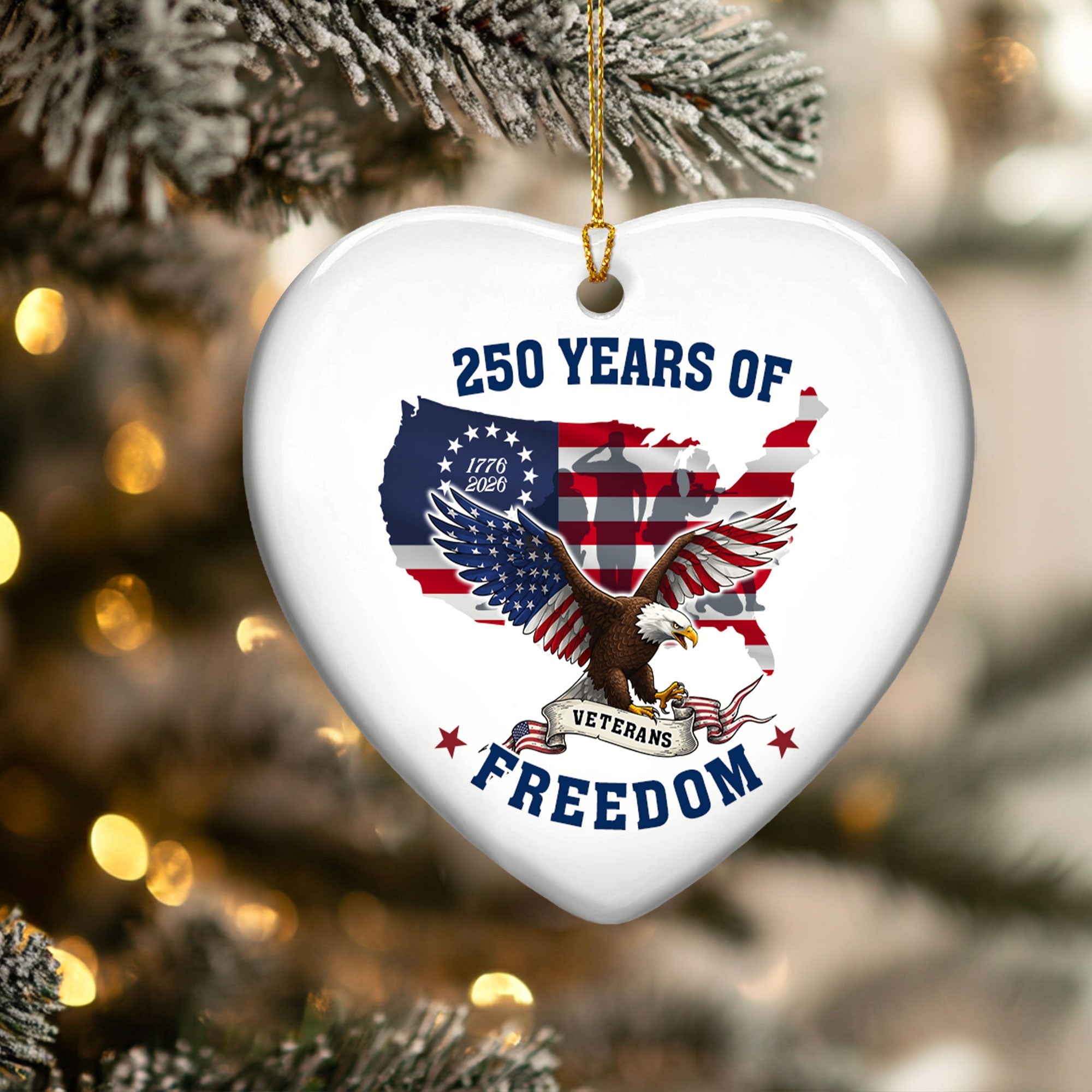 250 Years of Freedom Ornament | Patriotic Veterans Ceramic Ornament