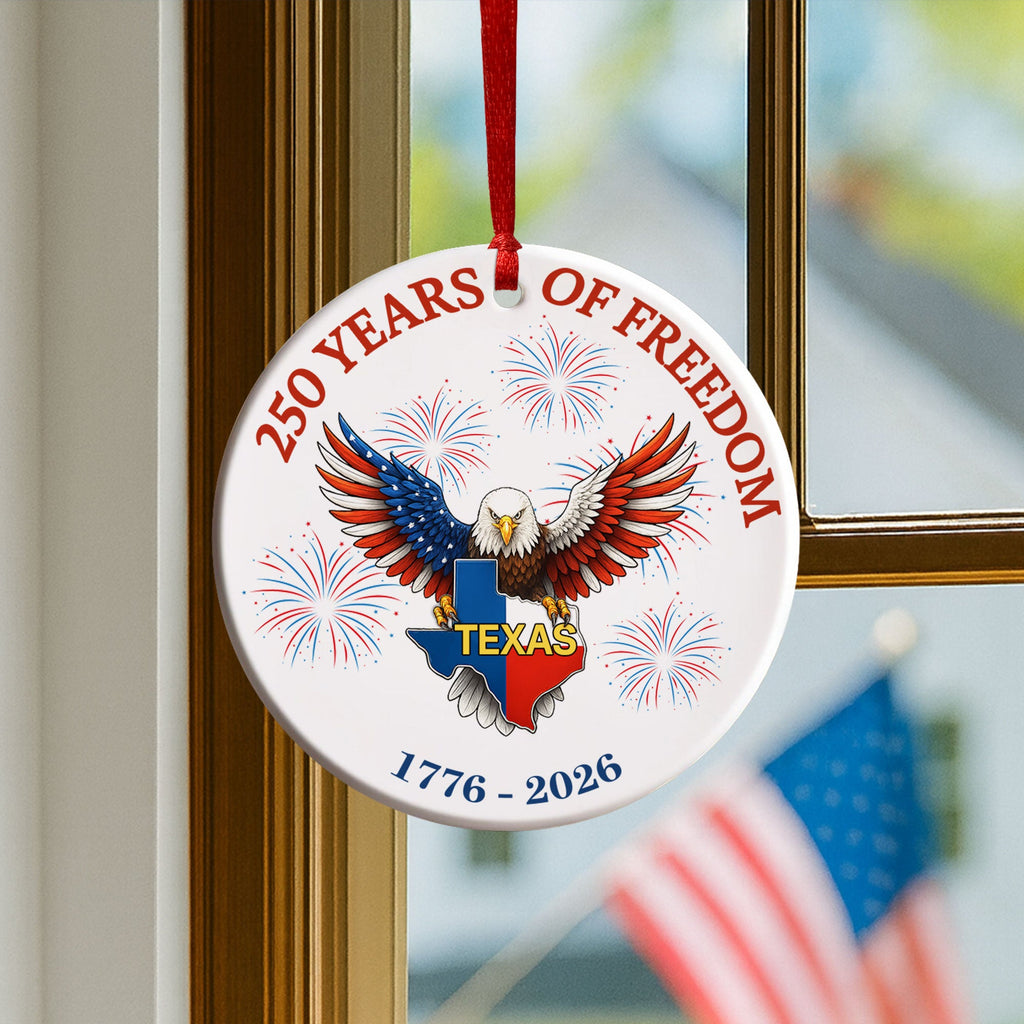 250 Years of Freedom Ceramic Ornament | Patriotic Eagle Texas Ornament