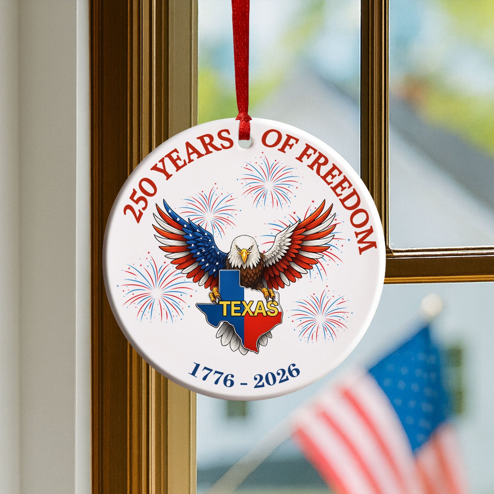 250 Years of Freedom Ceramic Ornament | Patriotic Eagle Texas Ornament