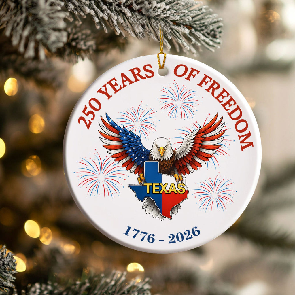 250 Years of Freedom Ceramic Ornament | Patriotic Eagle Texas Ornament