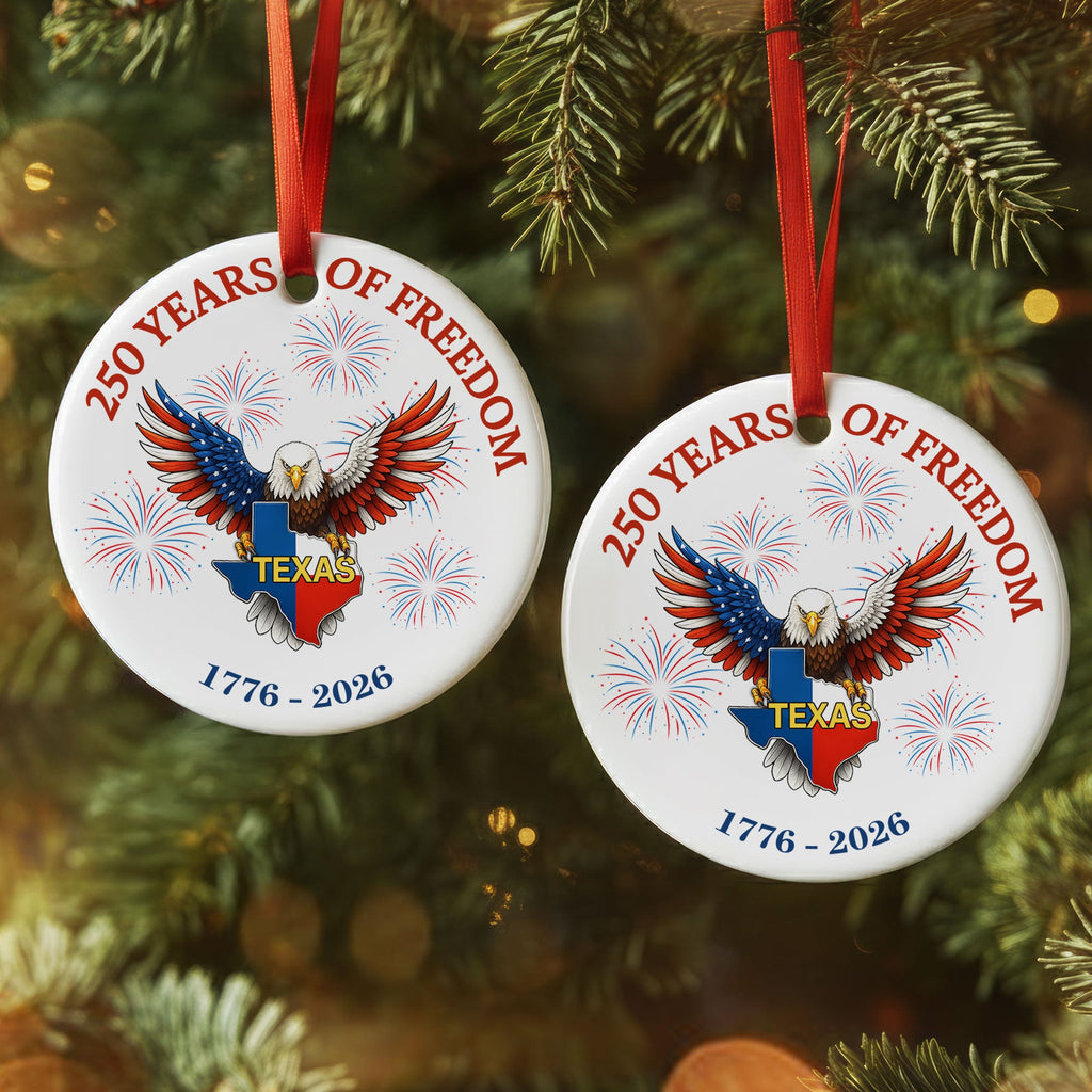 250 Years of Freedom Ceramic Ornament | Patriotic Eagle Texas Ornament