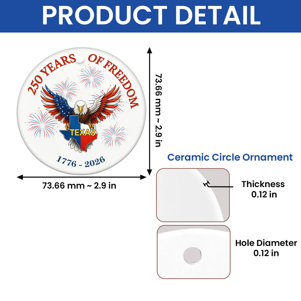 250 Years of Freedom Ceramic Ornament | Patriotic Eagle Texas Ornament