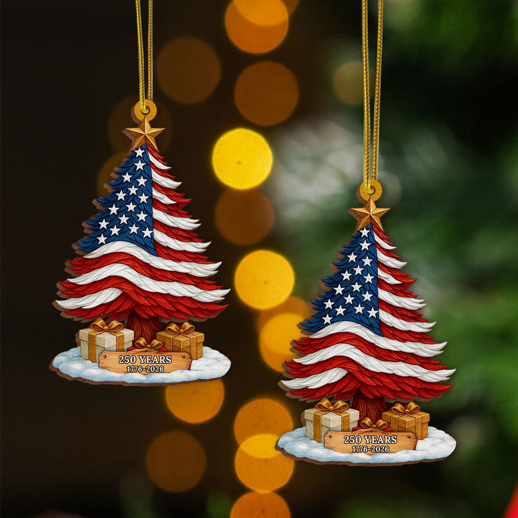 250 Years of America Patriotic Christmas Tree Wooden Ornament, 1776 - 2026 Christmas Tree Decoration, Patriotic Ornament, Independence Day Gift