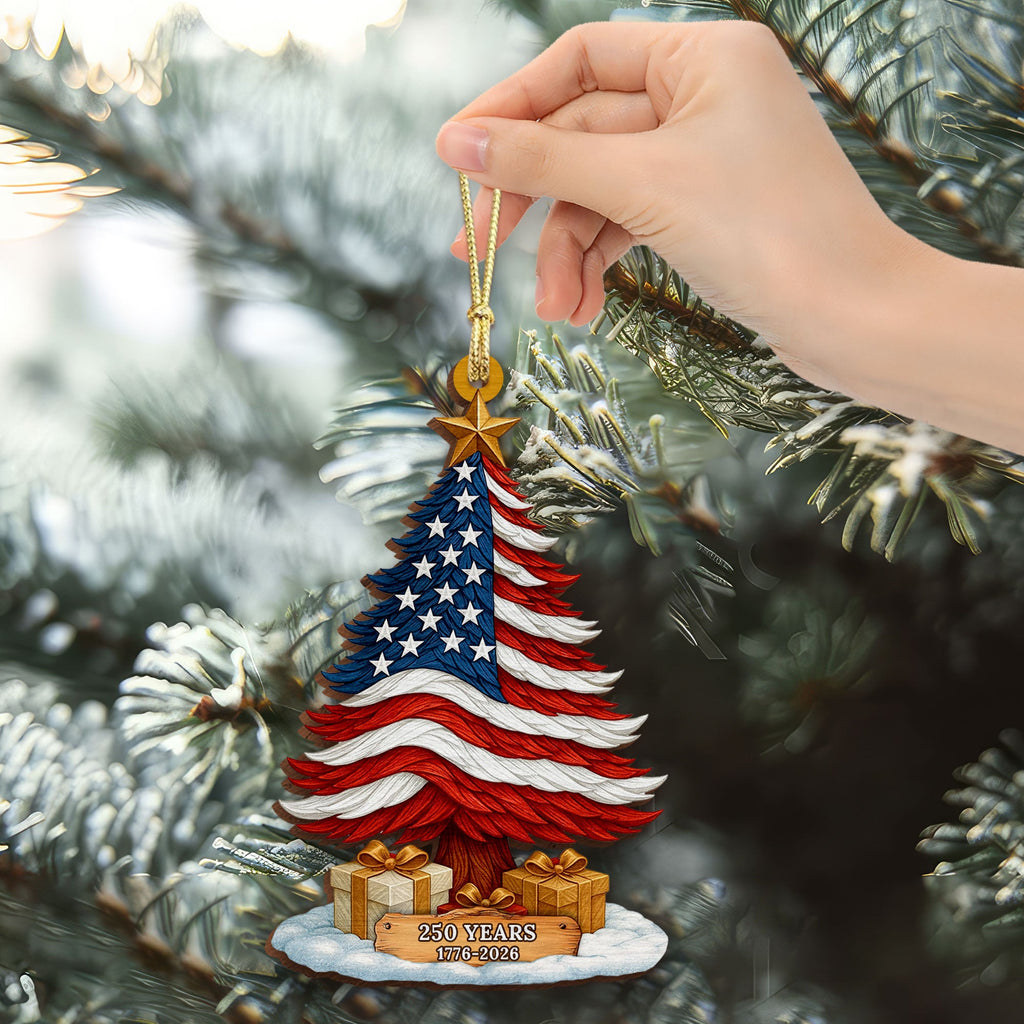 250 Years of America Patriotic Christmas Tree Wooden Ornament, 1776 - 2026 Christmas Tree Decoration, Patriotic Ornament, Independence Day Gift