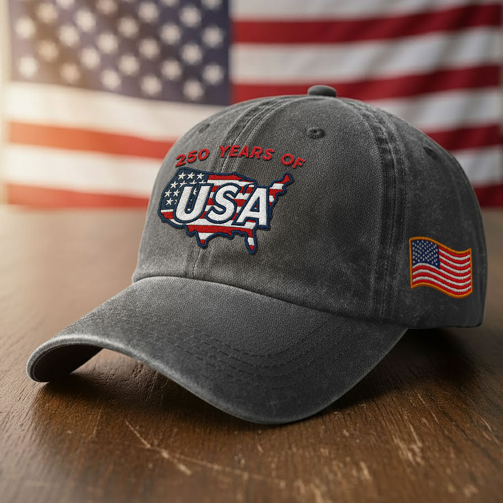250 Years of USA Washed Cap | Patriotic Embroidered American Flag Cap