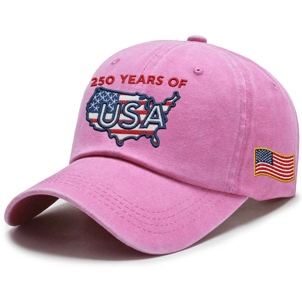250 Years of USA Washed Cap | Patriotic Embroidered American Flag Cap