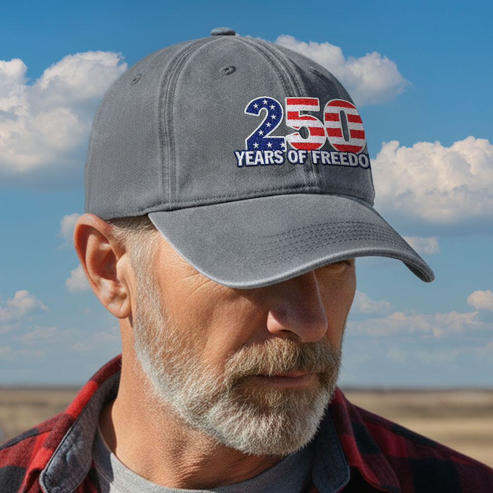 250 Years of Freedom Washed Cap with Embroidered American Flag