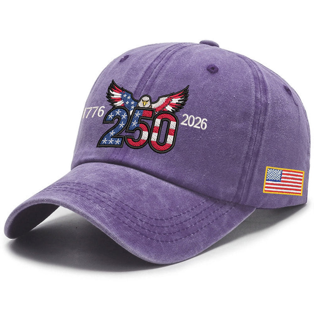 250th Anniversary Washed Cap with Embroidered Eagle Flag