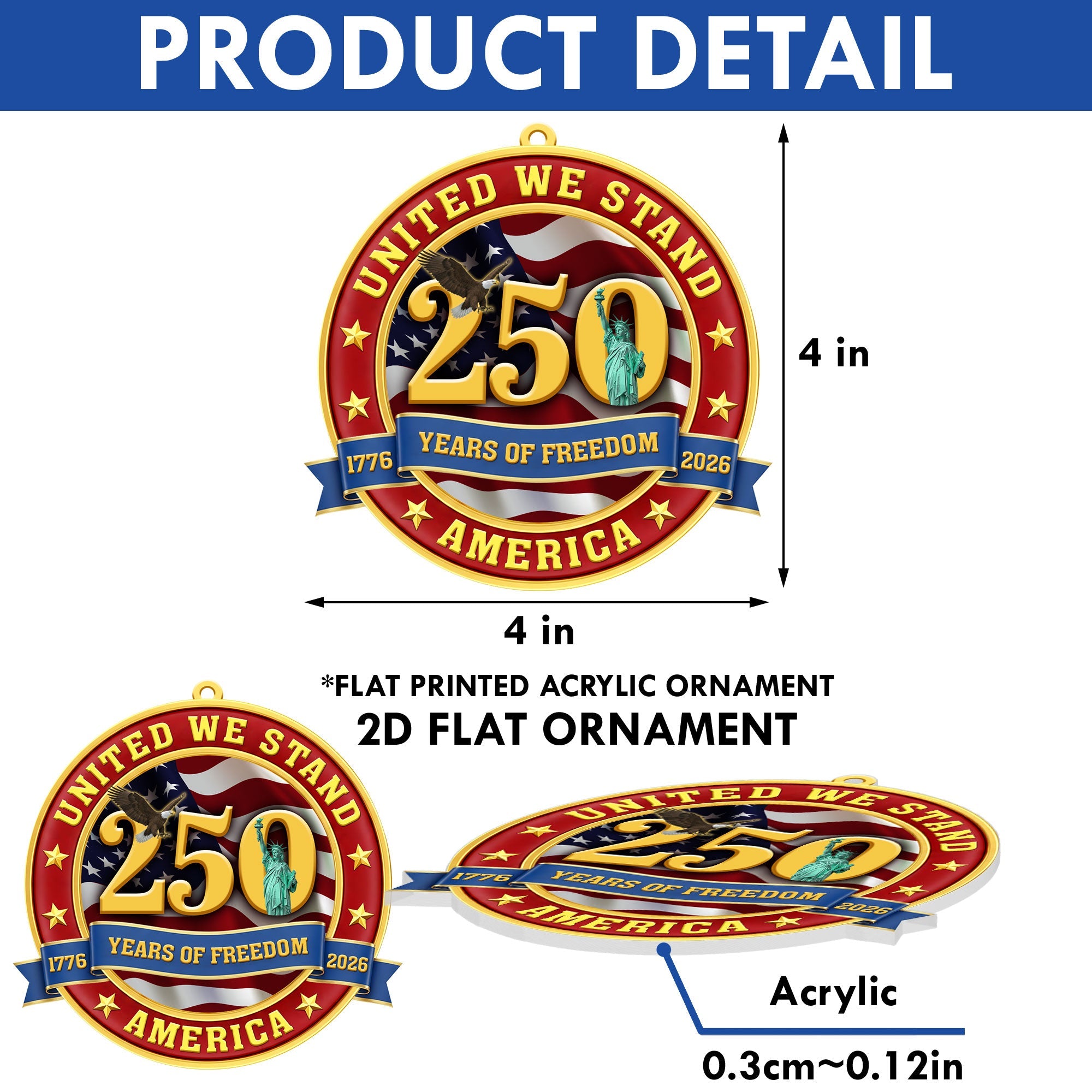 250 Years Of Freedom Ornament | United We Stand America Patriotic Decor