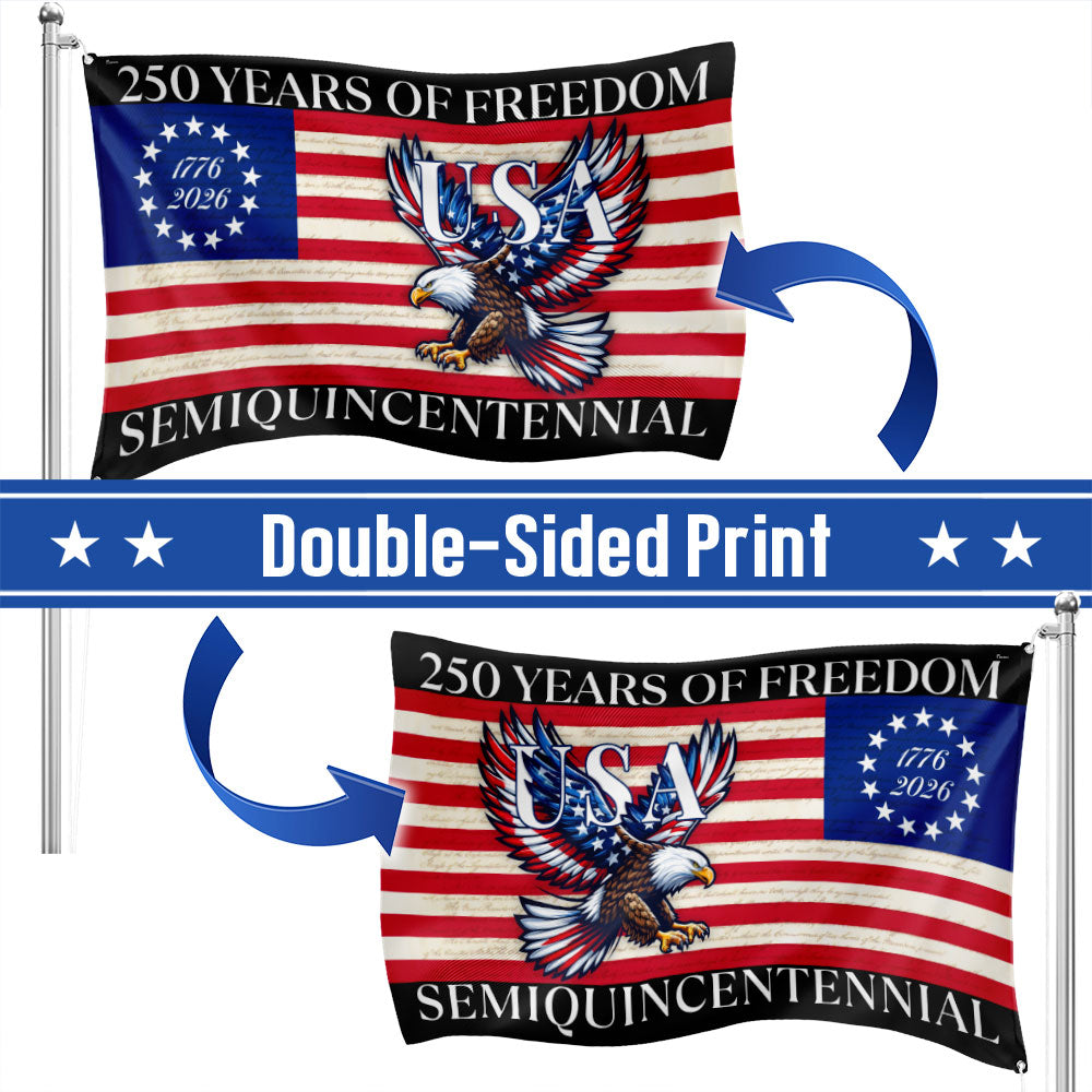 250 Years Of Freedom Flag | USA Bald Eagle Patriotic 250th Grommet Flag