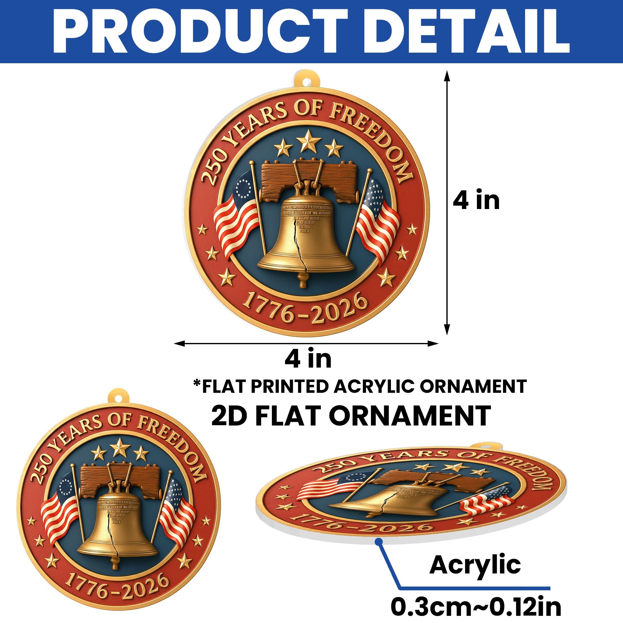 250 Years of Freedom Ornament | 1776 2026 Liberty July 4th Decoration