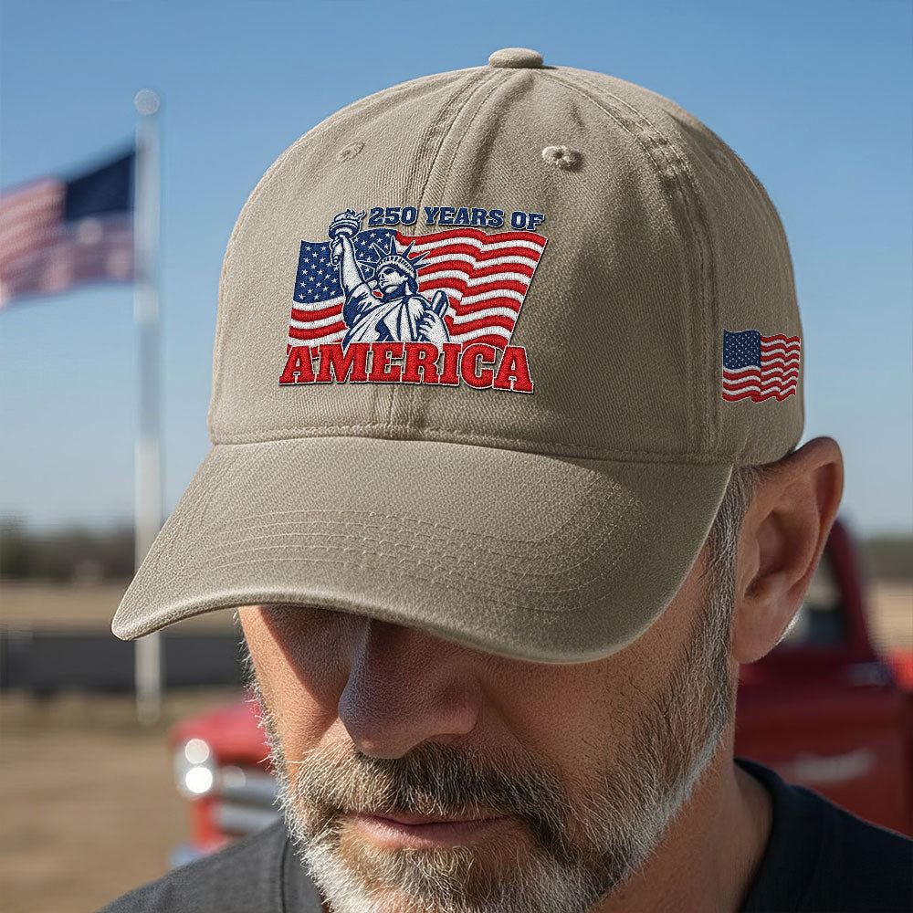 250 Years of America Washed Cap, Patriotic Liberty Embroidered Cap